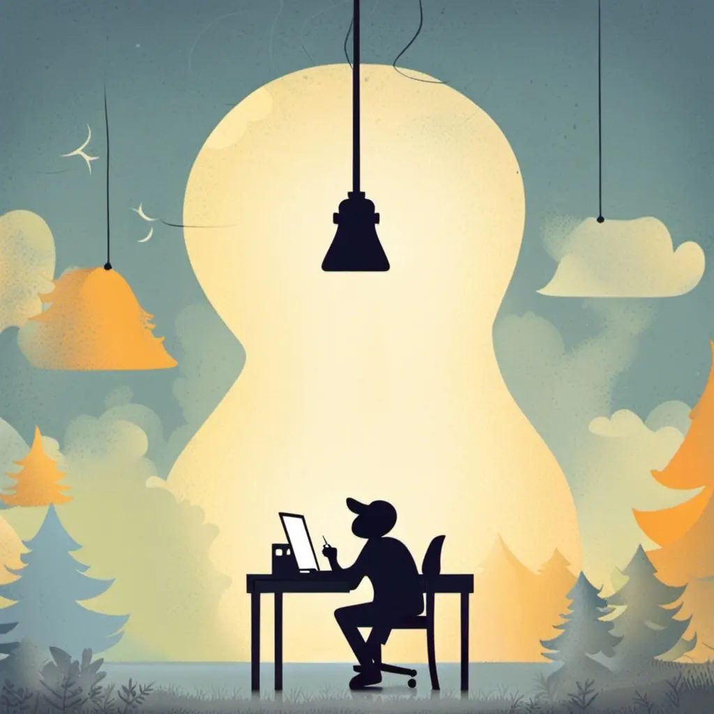 A writer with a cape standing triumphantly holding a pencil and paper